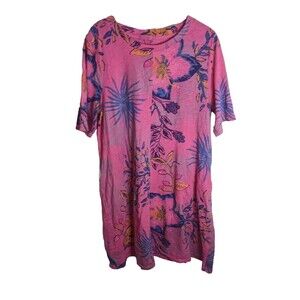 FRESH PRODUCE Tropical Pink Cotton Knit Swing Dress Summer Beach Pool  XL XXL 1X